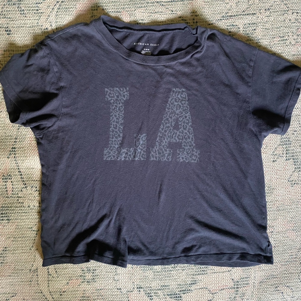 American Eagle Oversized Crop LA T-Shirt Black